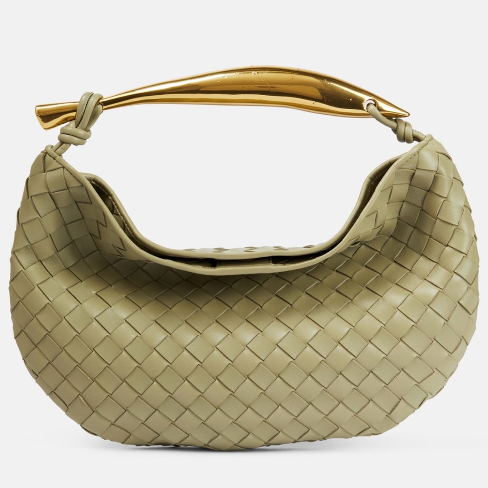 Woven Braided Leather Bag with Gold Handle “Sardine” in Light Green